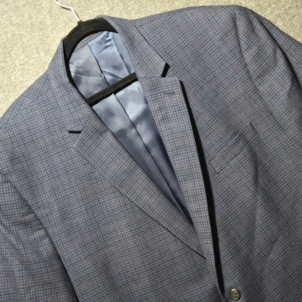 Ralph Lauren Men's Blazer Sport Coat 52R Navy Blue Windowpane Plaid‎ Check